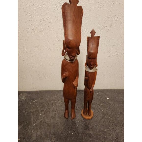 Pair Hand Carved African Tribal Ebony Wood Figure Man Sculpture 15 " - Picture 2 of 6